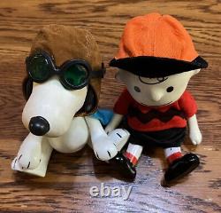 Vintage 1966 Red Baron Snoopy and Charlie Brown Pocket Dolls with original bags