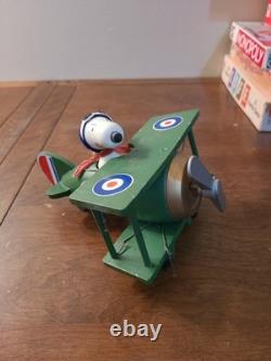 Vintage 1970 Schmid Peanuts Snoopy Flying Ace Wooden Biplane Music Box Works