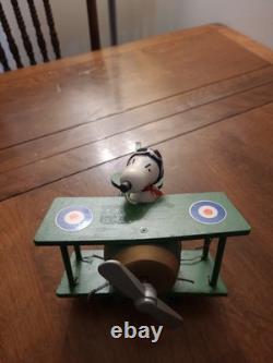 Vintage 1970 Schmid Peanuts Snoopy Flying Ace Wooden Biplane Music Box Works