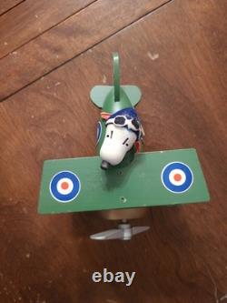 Vintage 1970 Schmid Peanuts Snoopy Flying Ace Wooden Biplane Music Box Works