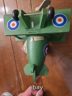 Vintage 1970 Schmid Peanuts Snoopy Flying Ace Wooden Biplane Music Box Works