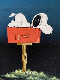 Vintage 1970s Snoopy Velvet Painting Mailbox Charlie Brown Clean! 19.75x23.75