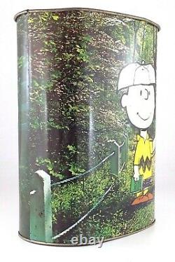 Vintage 1978 Chienco Peanuts Charlie Brown Snoopy Woodstock Metal Trash Can T906
