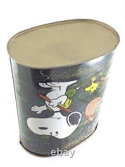 Vintage 1978 Chienco Peanuts Charlie Brown Snoopy Woodstock Metal Trash Can T906