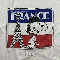 Vintage 70's Peanuts Paris France Snoopy Ringer Shirt Men's Size L Charlie Brown