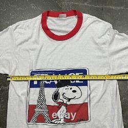 Vintage 70's Peanuts Paris France Snoopy Ringer Shirt Men's Size L Charlie Brown