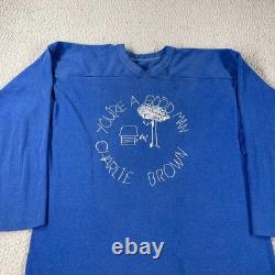 Vintage 70s Snoopy Shirt Peanuts Charlie Brown Linus Blue Shirt 60s RARE