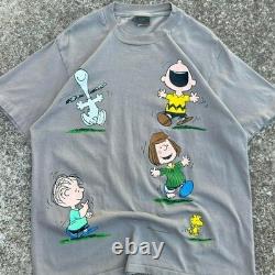 Vintage 90s Peanuts Snoopy Charlie Brown AOP Shirt Gray Size L (d1)