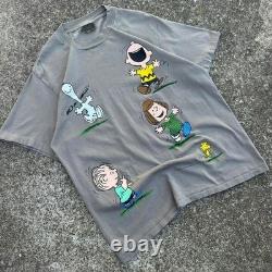 Vintage 90s Peanuts Snoopy Charlie Brown AOP Shirt Gray Size L (d1)