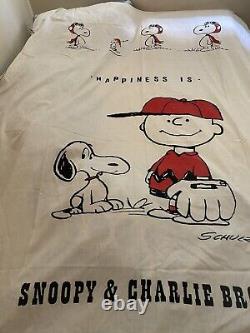 Vintage CHARLIE BROWN Snoopy Peanuts BEDSPREAD, Rare Aqua & Full Queen Size