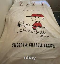 Vintage CHARLIE BROWN Snoopy Peanuts BEDSPREAD, Rare Aqua & Full Queen Size