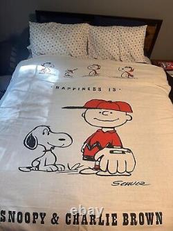 Vintage CHARLIE BROWN Snoopy Peanuts BEDSPREAD, Rare Aqua & Full Queen Size