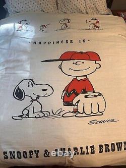 Vintage CHARLIE BROWN Snoopy Peanuts BEDSPREAD, Rare Aqua & Full Queen Size