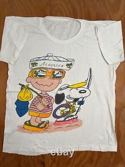 Vintage Charlie Brown Snoopy Acapulco Tourist Shirt Shorts Set Size L AOP