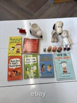 Vintage Peanuts Charlie Brown Snoopy Lot Books Figures Mug Pencil Sharpener