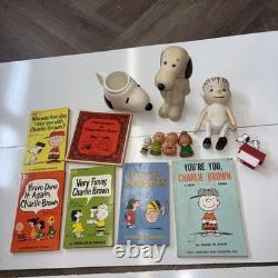 Vintage Peanuts Charlie Brown Snoopy Lot Books Figures Mug Pencil Sharpener