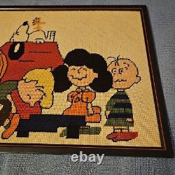 Vintage Peanuts Gang Snoopy Finished Needlepoint Framed Picture 25 X 17