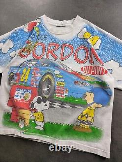 Vintage Peanuts NASCAR Jeff Gordon 1990s Racing T-shirt L Charlie Brown Snoopy