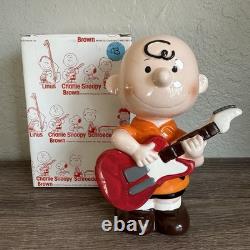 Vintage Peanuts Snoopy Charlie Brown Bank With Stopper Box Rare New Guitar Japan