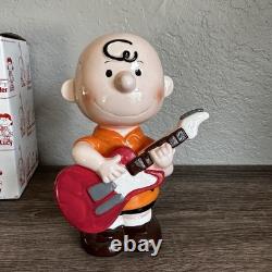 Vintage Peanuts Snoopy Charlie Brown Bank With Stopper Box Rare New Guitar Japan