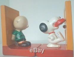 Vintage Peanuts Snoopy Charlie Brown Ceramic Bookends Rare Nice Condition