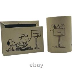 Vintage Peanuts Snoopy Charlie Brown Desk Set Mailbox Pen Cup Letter Mail Holder