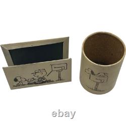Vintage Peanuts Snoopy Charlie Brown Desk Set Mailbox Pen Cup Letter Mail Holder
