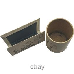 Vintage Peanuts Snoopy Charlie Brown Desk Set Mailbox Pen Cup Letter Mail Holder