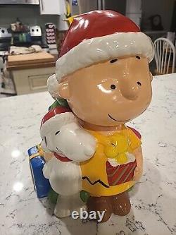 Vintage Peanuts Snoopy and Charlie Brown Christmas Cookie Jar RARE