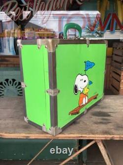 Vintage Snoopy Charlie Brown Trunk Metal Case Green Snoopy Used Clothing A