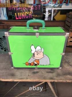 Vintage Snoopy Charlie Brown Trunk Metal Case Green Snoopy Used Clothing A