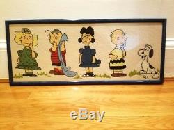 Vintage Snoopy Peanuts Charlie Brown Needlepoint Crewel Framed Wall Art