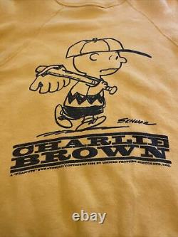 Vintage Snoopy Sweatshirt Crew Neck Peanuts Charlie Brown 1960s Yellow Sz S
