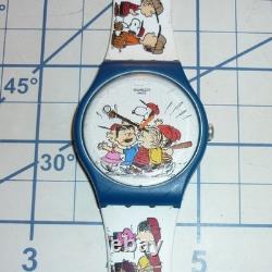 Vintage Swatch Peanuts Snoopy Baseball Watch Blue White Charlie Brown 34mm