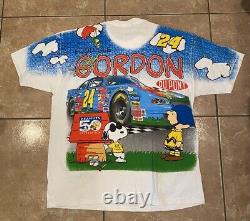 Vintage Tony Stewart Charlie Brown Snoopy PEANUTS All Over NASCAR T-Shirt Size L