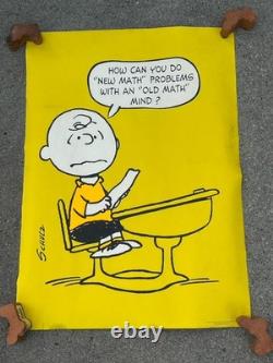 Vtg 1960's Peanuts Poster Schulz Snoopy Charlie Brown Yellow Desk Math Springbok