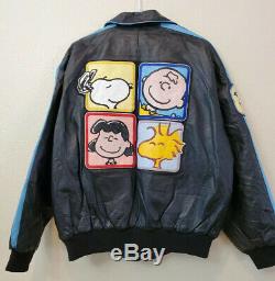 Vtg American Toons PEANUTS By Excelled Charlie Brown Snoopy Leather Jacket Large