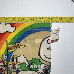 Vtg Charlie Brown Snoopy Rainbow Race Day 2-Curtains 34X36 1-Valance 68x11