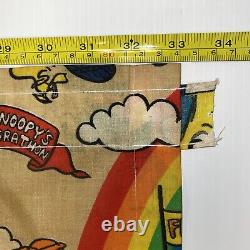 Vtg Charlie Brown Snoopy Rainbow Race Day 2-Curtains 34X36 1-Valance 68x11