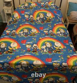 Vtg Peanuts Charlie Brown Snoopy Twin Bedspread Rainbow Pride Sheet Coverlet