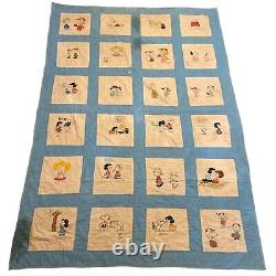 Vtg Peanuts Snoopy Woodstock Charlie Brown Patch Quilt Blanket Early 50s