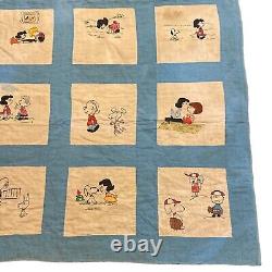 Vtg Peanuts Snoopy Woodstock Charlie Brown Patch Quilt Blanket Early 50s