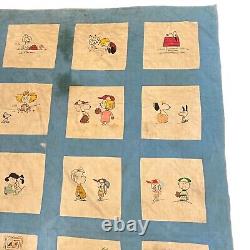 Vtg Peanuts Snoopy Woodstock Charlie Brown Patch Quilt Blanket Early 50s