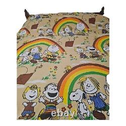 Vtg Snoopy Peanuts Charlie Brown Bedspread Single Bed Coverlet Bedding 70s72X105