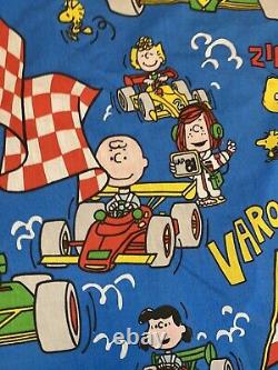 Vtg full sheet set snoopy peanuts charlie brown racing car Complete Flag Track