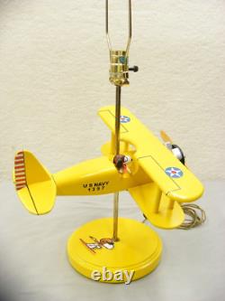 Wooden N3N Biplane Table Lamp Peanuts Charlie Brown Snoopy Flying Ace Red Baron