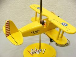 Wooden N3N Biplane Table Lamp Peanuts Charlie Brown Snoopy Flying Ace Red Baron