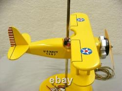 Wooden N3N Biplane Table Lamp Peanuts Charlie Brown Snoopy Flying Ace Red Baron