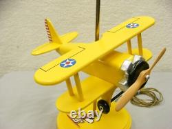 Wooden N3N Biplane Table Lamp Peanuts Charlie Brown Snoopy Flying Ace Red Baron