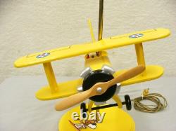 Wooden N3N Biplane Table Lamp Peanuts Charlie Brown Snoopy Flying Ace Red Baron